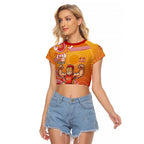 Personalized Suns Football Mascot Raglan Cropped T Shirt Aboriginal Dot Art Style Vibrant Indigenous Pattern Design