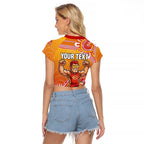 Personalized Suns Football Mascot Raglan Cropped T Shirt Aboriginal Dot Art Style Vibrant Indigenous Pattern Design