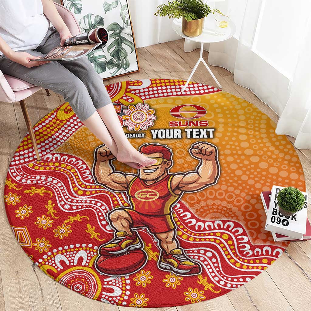 Personalized Suns Football Mascot Round Carpet Aboriginal Dot Art Style Vibrant Indigenous Pattern Design