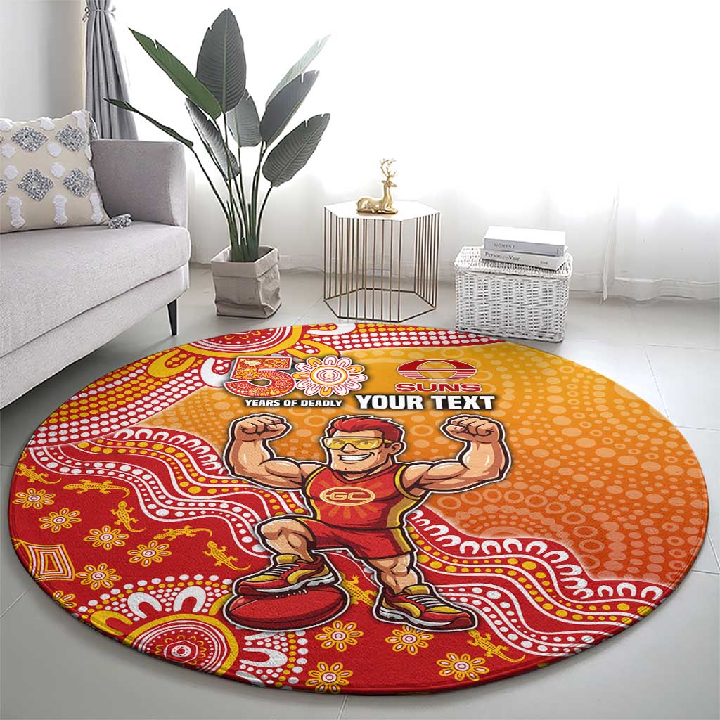 Personalized Suns Football Mascot Round Carpet Aboriginal Dot Art Style Vibrant Indigenous Pattern Design