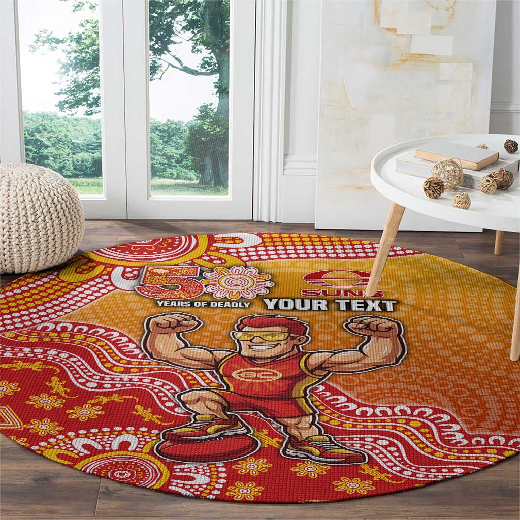 Personalized Suns Football Mascot Round Carpet Aboriginal Dot Art Style Vibrant Indigenous Pattern Design