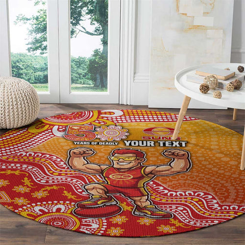 Personalized Suns Football Mascot Round Carpet Aboriginal Dot Art Style Vibrant Indigenous Pattern Design