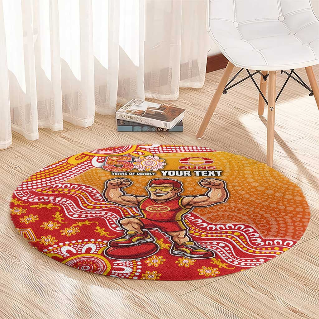 Personalized Suns Football Mascot Round Carpet Aboriginal Dot Art Style Vibrant Indigenous Pattern Design