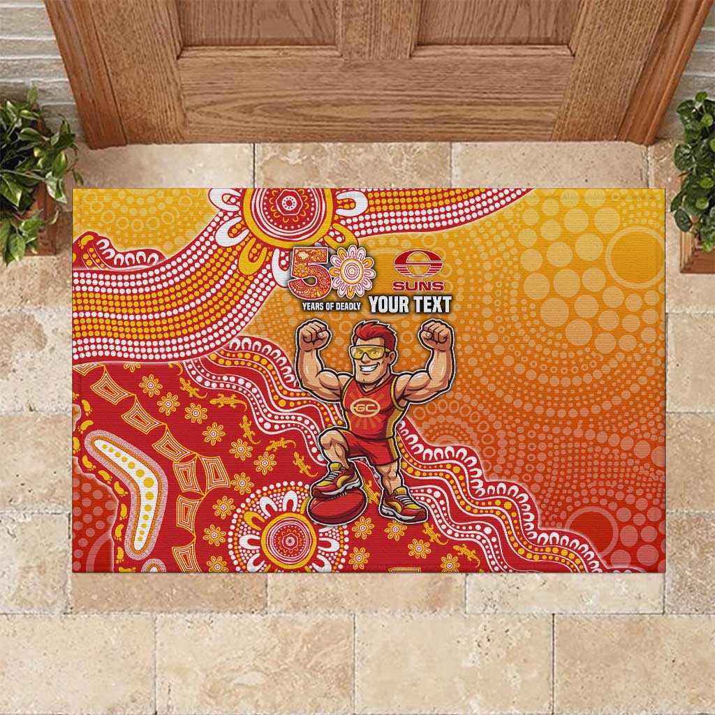 Personalized Suns Football Mascot Rubber Doormat Aboriginal Dot Art Style Vibrant Indigenous Pattern Design