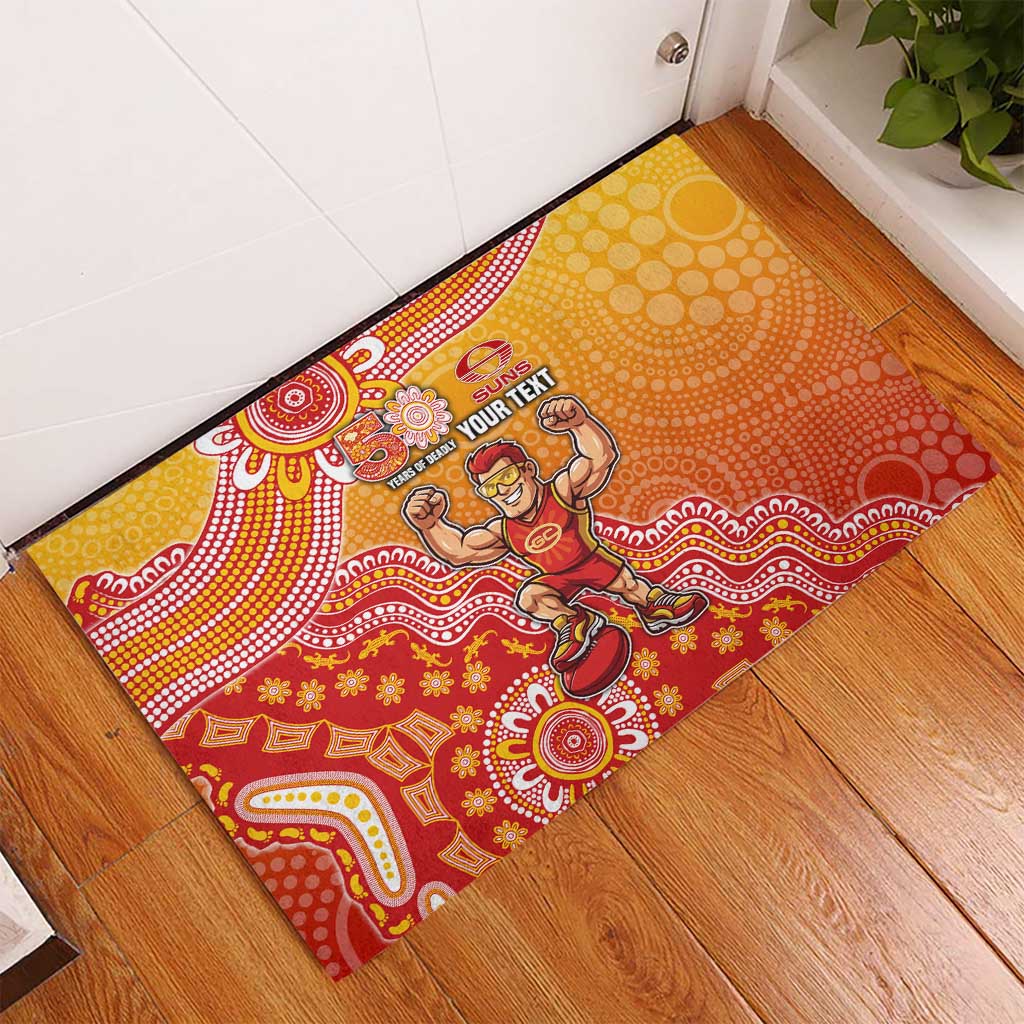 Personalized Suns Football Mascot Rubber Doormat Aboriginal Dot Art Style Vibrant Indigenous Pattern Design