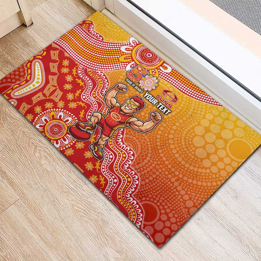 Personalized Suns Football Mascot Rubber Doormat Aboriginal Dot Art Style Vibrant Indigenous Pattern Design