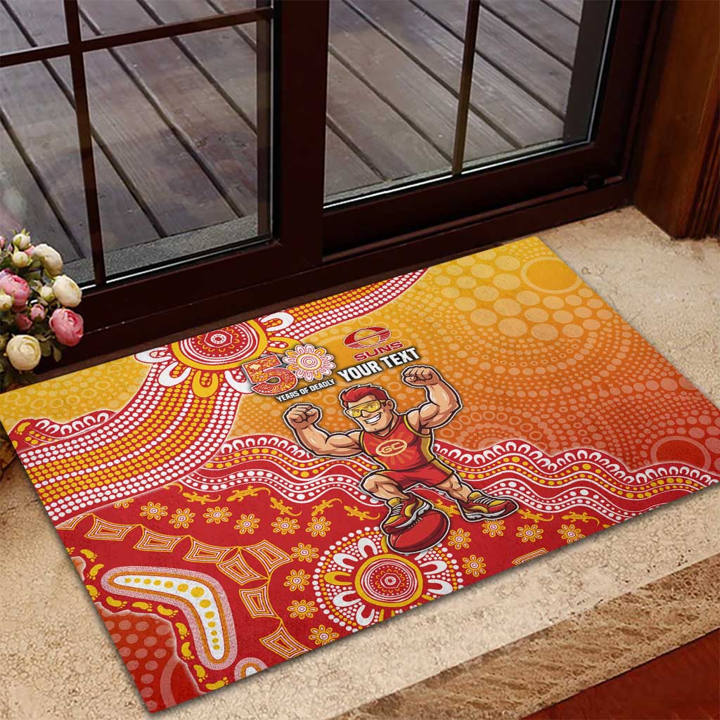 Personalized Suns Football Mascot Rubber Doormat Aboriginal Dot Art Style Vibrant Indigenous Pattern Design