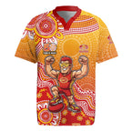 Personalized Suns Football Mascot Rugby Jersey Aboriginal Dot Art Style Vibrant Indigenous Pattern Design