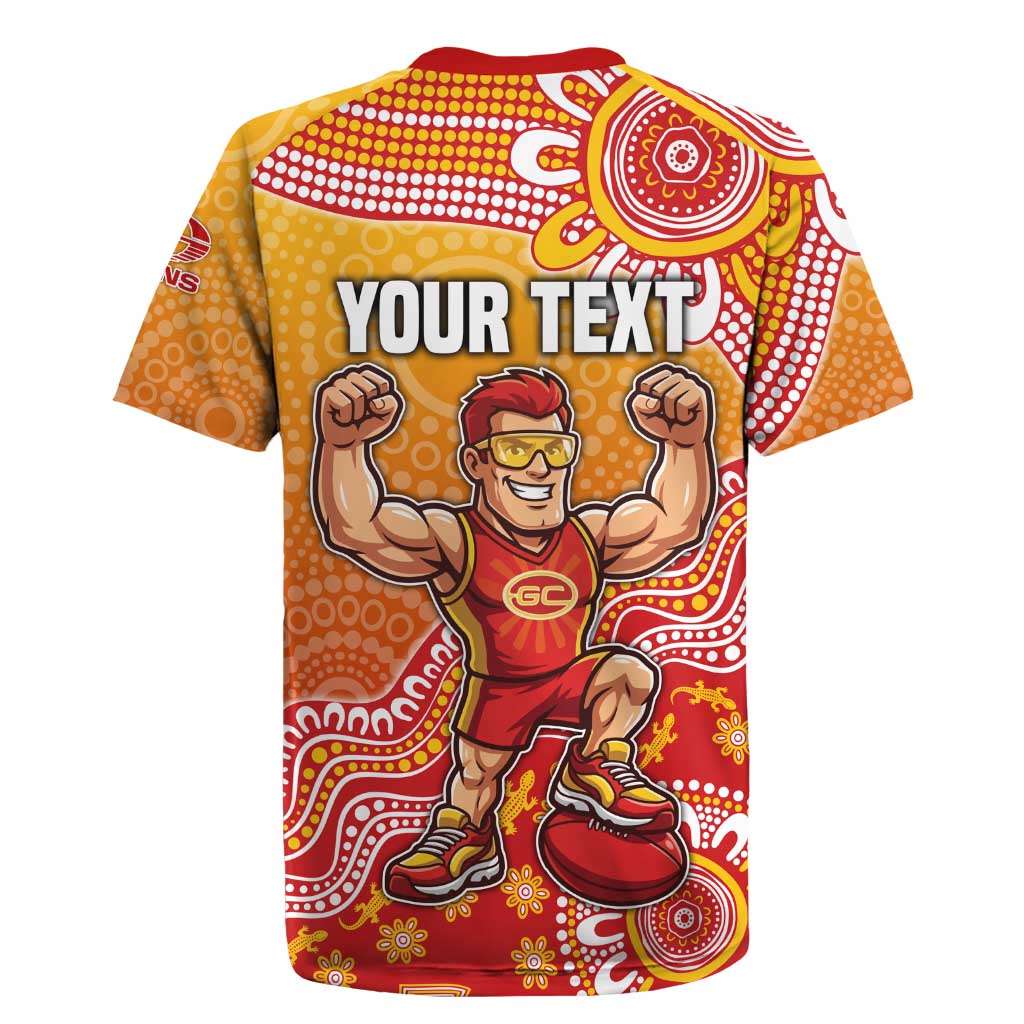 Personalized Suns Football Mascot Rugby Jersey Aboriginal Dot Art Style Vibrant Indigenous Pattern Design