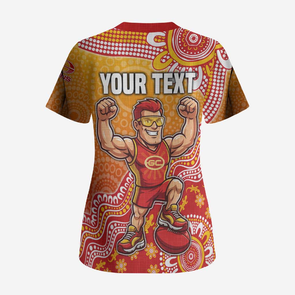 Personalized Suns Football Mascot Scrub Top Aboriginal Dot Art Style Vibrant Indigenous Pattern Design