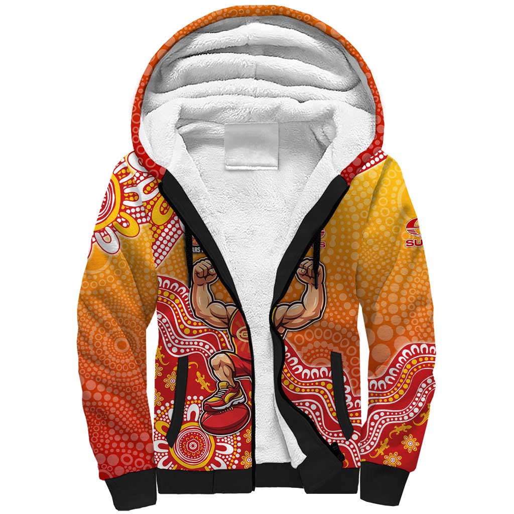 Personalized Suns Football Mascot Sherpa Hoodie Aboriginal Dot Art Style Vibrant Indigenous Pattern Design