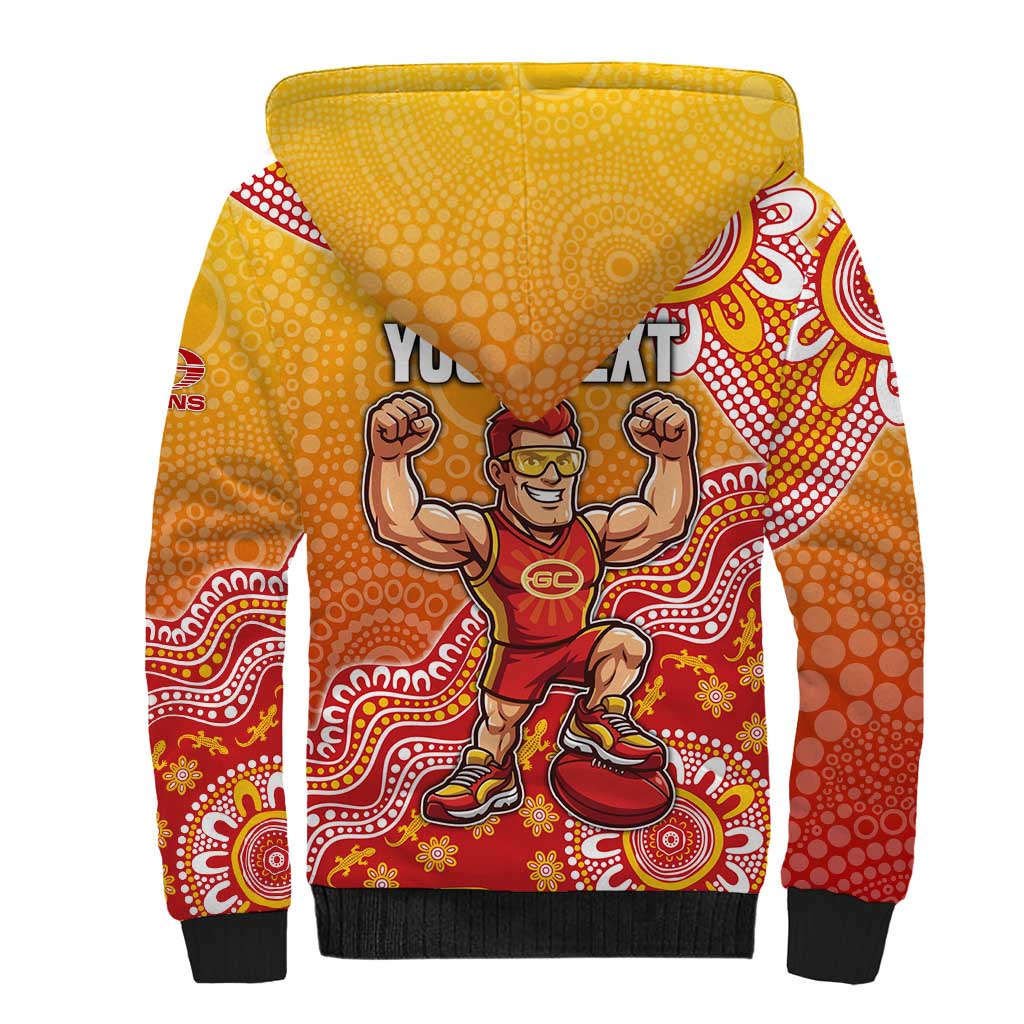 Personalized Suns Football Mascot Sherpa Hoodie Aboriginal Dot Art Style Vibrant Indigenous Pattern Design