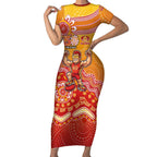 Personalized Suns Football Mascot Short Sleeve Bodycon Dress Aboriginal Dot Art Style Vibrant Indigenous Pattern Design