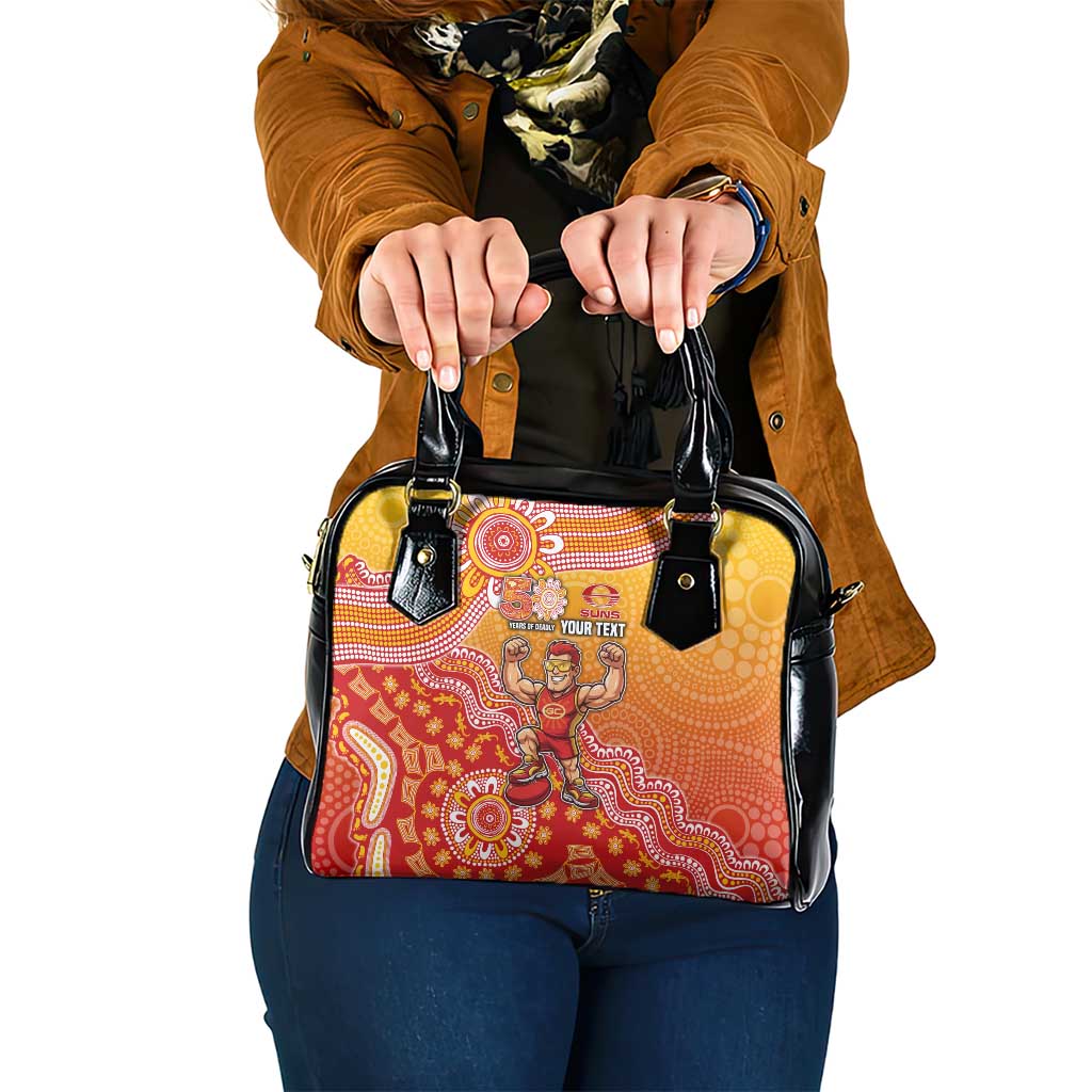 Personalized Suns Football Mascot Shoulder Handbag Aboriginal Dot Art Style Vibrant Indigenous Pattern Design