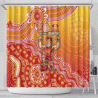 Personalized Suns Football Mascot Shower Curtain Aboriginal Dot Art Style Vibrant Indigenous Pattern Design