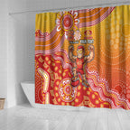 Personalized Suns Football Mascot Shower Curtain Aboriginal Dot Art Style Vibrant Indigenous Pattern Design