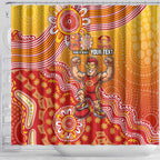 Personalized Suns Football Mascot Shower Curtain Aboriginal Dot Art Style Vibrant Indigenous Pattern Design