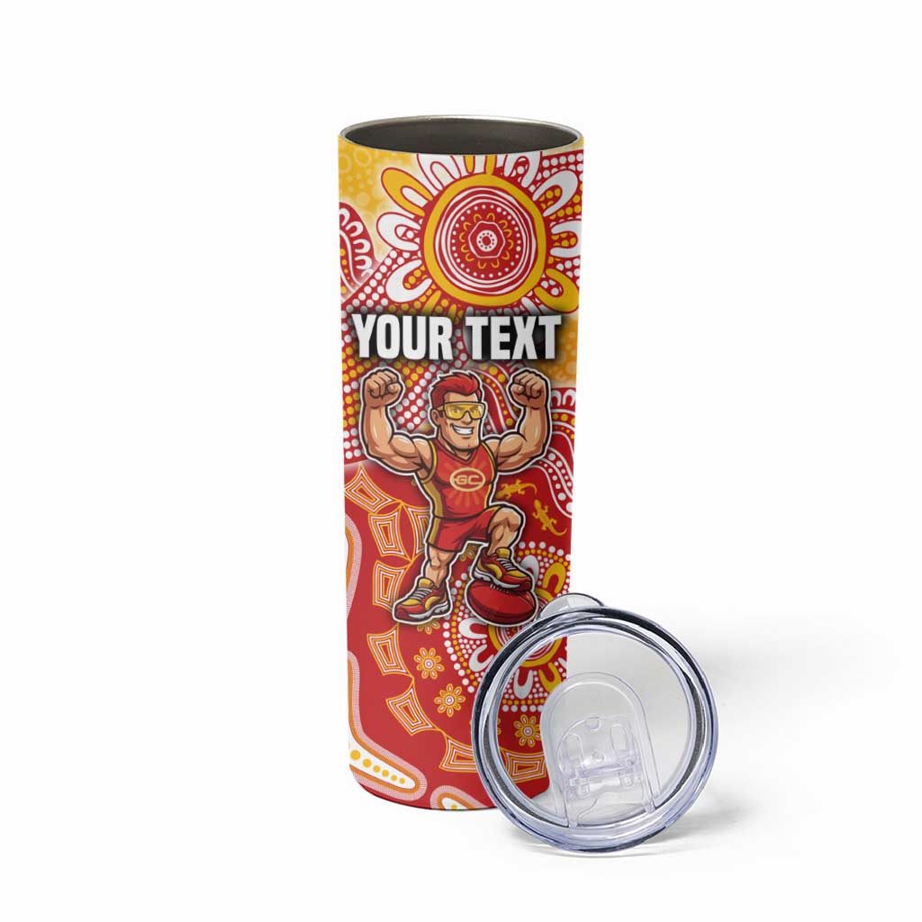 Personalized Suns Football Mascot Skinny Tumbler Aboriginal Dot Art Style Vibrant Indigenous Pattern Design