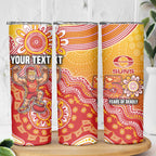 Personalized Suns Football Mascot Skinny Tumbler Aboriginal Dot Art Style Vibrant Indigenous Pattern Design
