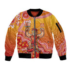 Personalized Suns Football Mascot Sleeve Zip Bomber Jacket Aboriginal Dot Art Style Vibrant Indigenous Pattern Design