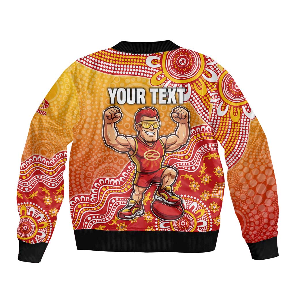Personalized Suns Football Mascot Sleeve Zip Bomber Jacket Aboriginal Dot Art Style Vibrant Indigenous Pattern Design