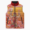 Personalized Suns Football Mascot Sleeveless Puffer Jacket Aboriginal Dot Art Style Vibrant Indigenous Pattern Design