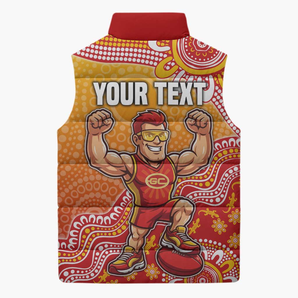 Personalized Suns Football Mascot Sleeveless Puffer Jacket Aboriginal Dot Art Style Vibrant Indigenous Pattern Design