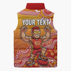 Personalized Suns Football Mascot Sleeveless Puffer Jacket Aboriginal Dot Art Style Vibrant Indigenous Pattern Design