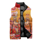Personalized Suns Football Mascot Sleeveless Puffer Jacket Aboriginal Dot Art Style Vibrant Indigenous Pattern Design