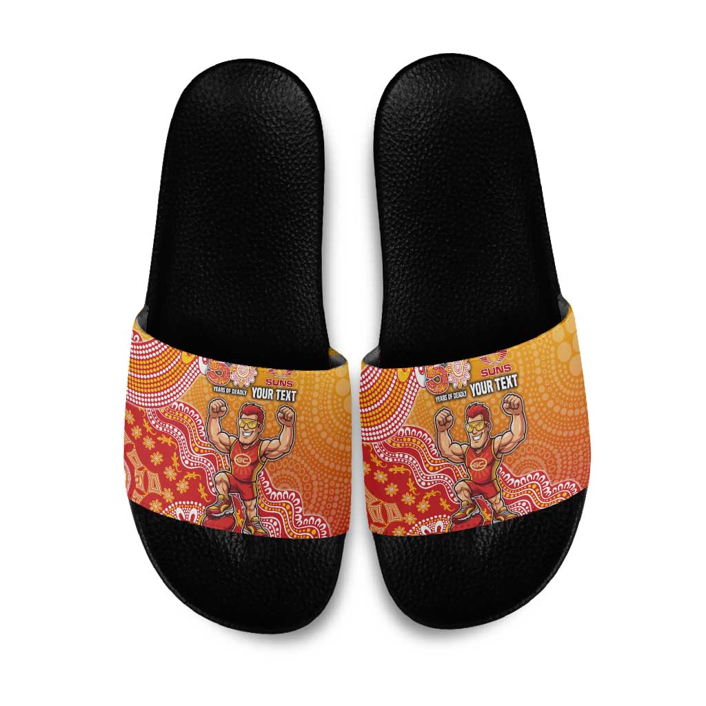 Personalized Suns Football Mascot Slide Sandals Aboriginal Dot Art Style Vibrant Indigenous Pattern Design