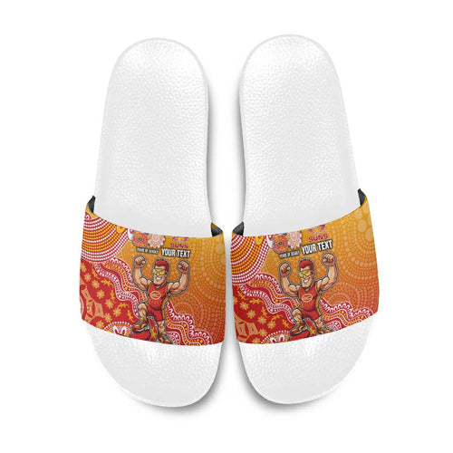 Personalized Suns Football Mascot Slide Sandals Aboriginal Dot Art Style Vibrant Indigenous Pattern Design