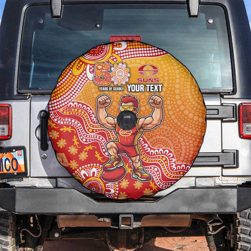 Personalized Suns Football Mascot Spare Tire Cover Aboriginal Dot Art Style Vibrant Indigenous Pattern Design
