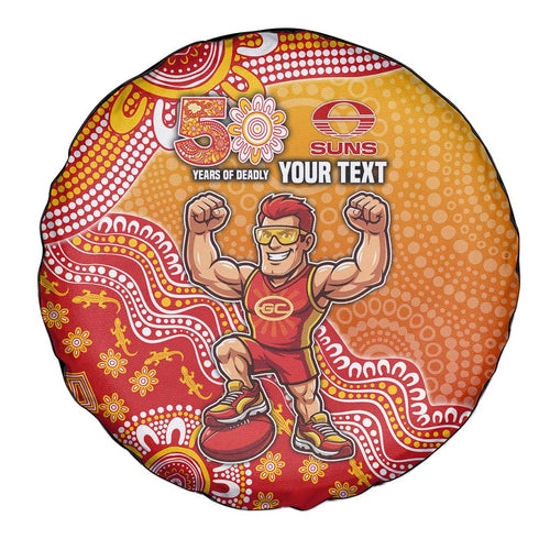 Personalized Suns Football Mascot Spare Tire Cover Aboriginal Dot Art Style Vibrant Indigenous Pattern Design