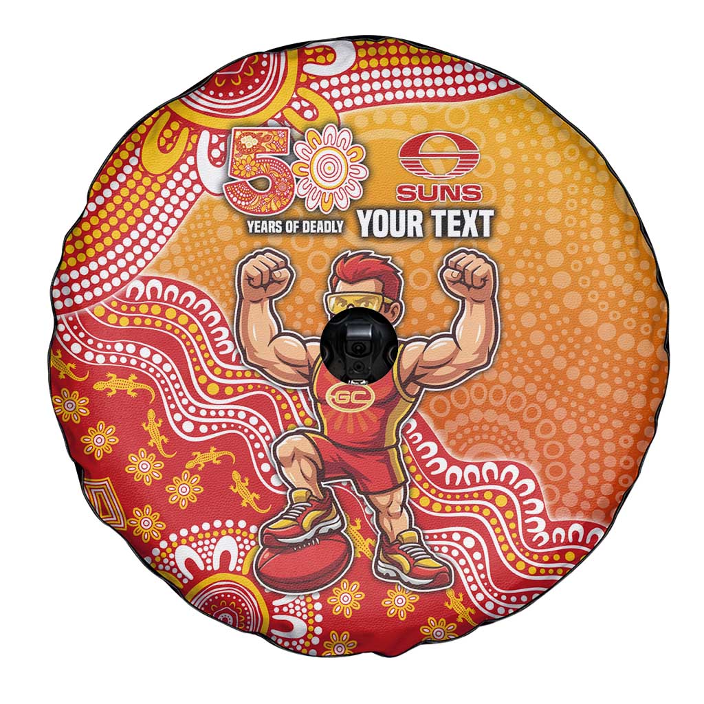 Personalized Suns Football Mascot Spare Tire Cover Aboriginal Dot Art Style Vibrant Indigenous Pattern Design