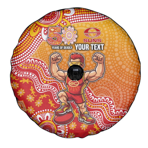 Personalized Suns Football Mascot Spare Tire Cover Aboriginal Dot Art Style Vibrant Indigenous Pattern Design