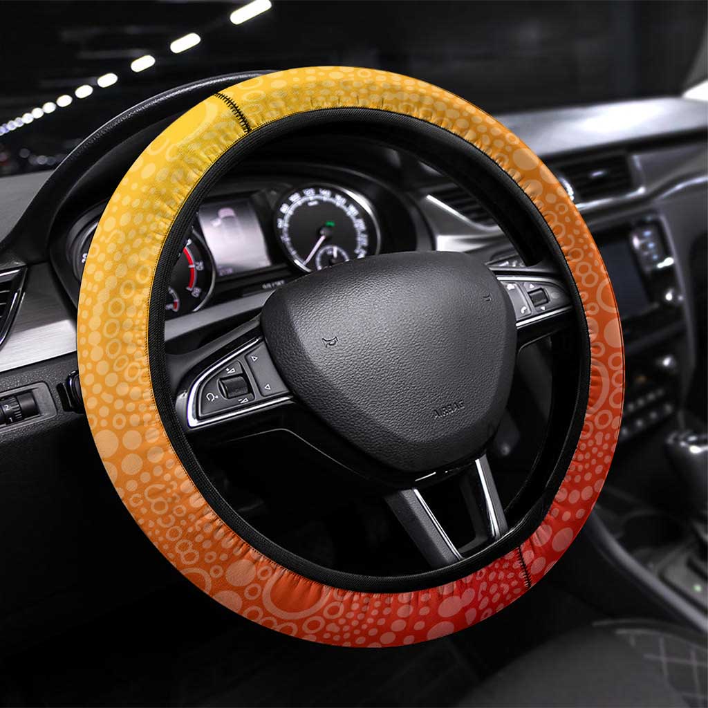 Suns Football Mascot Steering Wheel Cover Aboriginal Dot Art Style Vibrant Indigenous Pattern Design