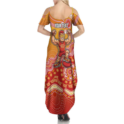 Personalized Suns Football Mascot Summer Maxi Dress Aboriginal Dot Art Style Vibrant Indigenous Pattern Design