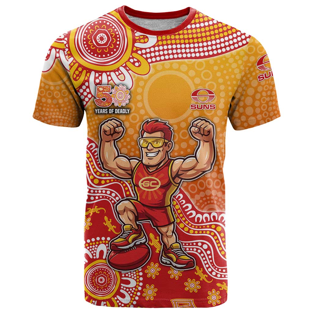 Personalized Suns Football Mascot T Shirt Aboriginal Dot Art Style Vibrant Indigenous Pattern Design