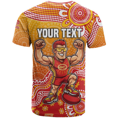 Personalized Suns Football Mascot T Shirt Aboriginal Dot Art Style Vibrant Indigenous Pattern Design