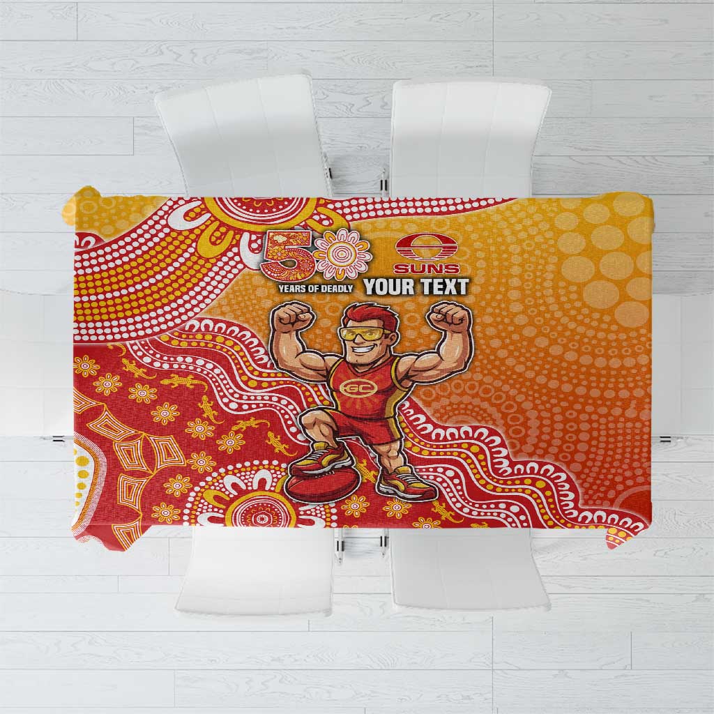 Personalized Suns Football Mascot Tablecloth Aboriginal Dot Art Style Vibrant Indigenous Pattern Design