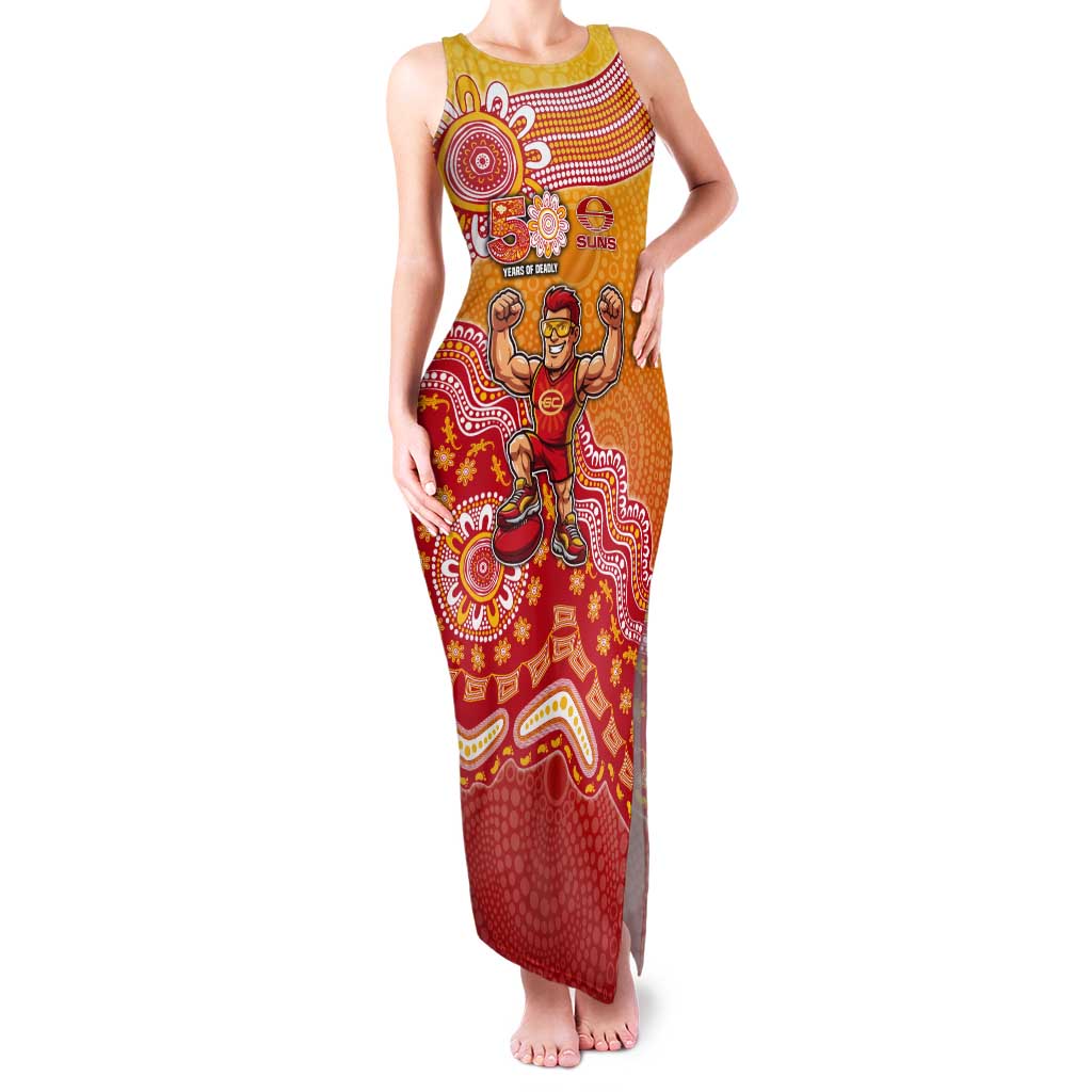 Personalized Suns Football Mascot Tank Maxi Dress Aboriginal Dot Art Style Vibrant Indigenous Pattern Design