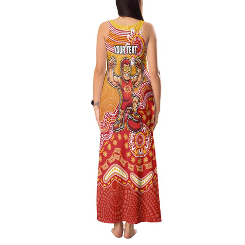 Personalized Suns Football Mascot Tank Maxi Dress Aboriginal Dot Art Style Vibrant Indigenous Pattern Design