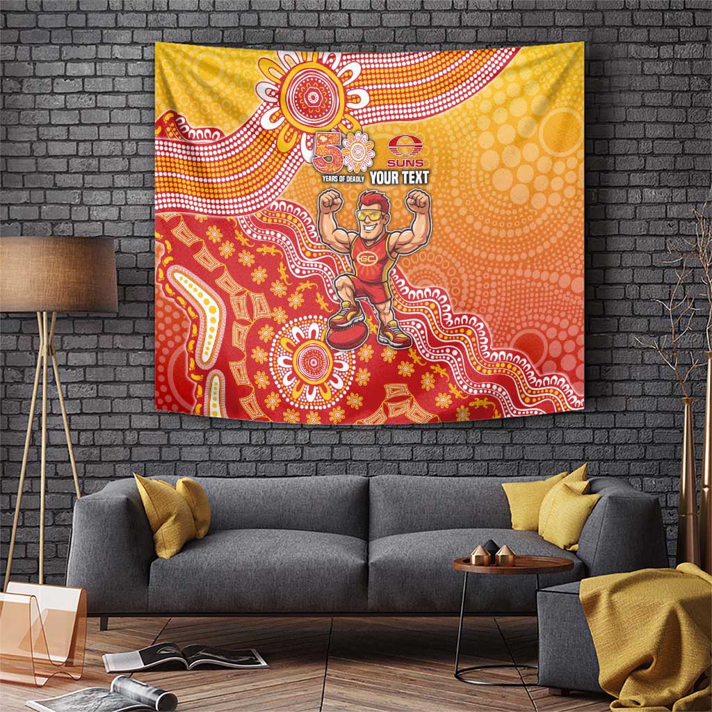 Personalized Suns Football Mascot Tapestry Aboriginal Dot Art Style Vibrant Indigenous Pattern Design