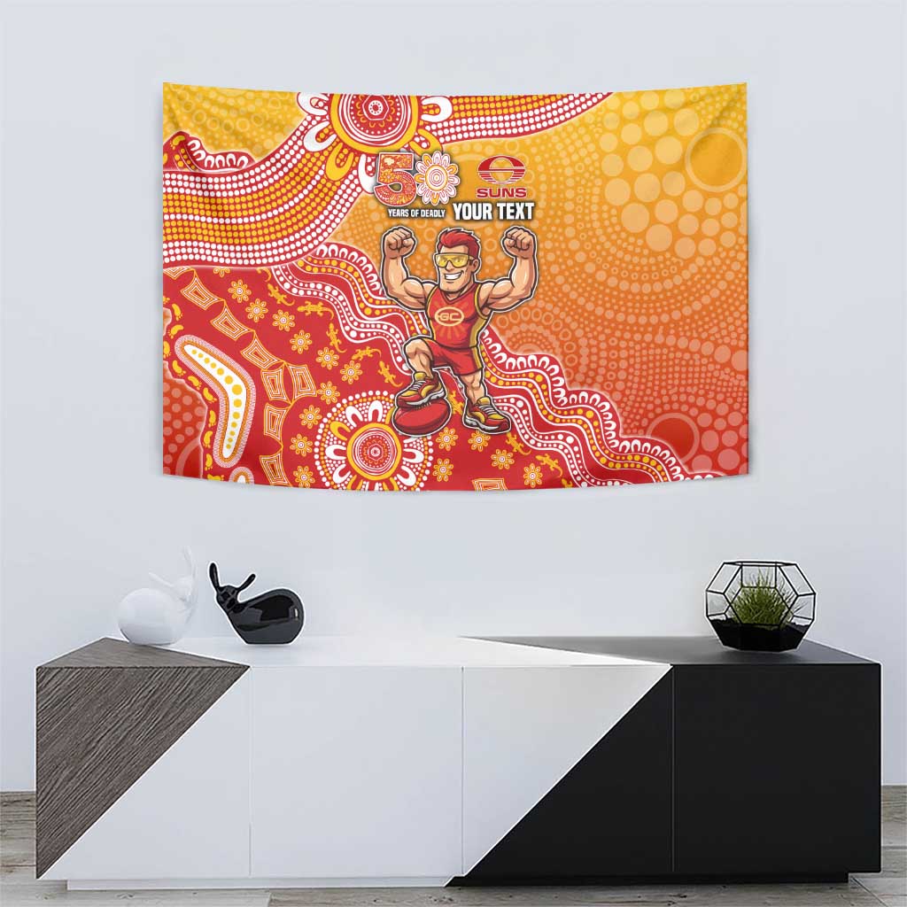 Personalized Suns Football Mascot Tapestry Aboriginal Dot Art Style Vibrant Indigenous Pattern Design
