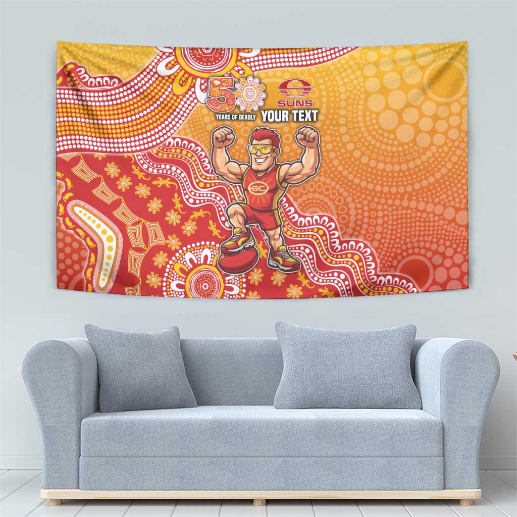 Personalized Suns Football Mascot Tapestry Aboriginal Dot Art Style Vibrant Indigenous Pattern Design