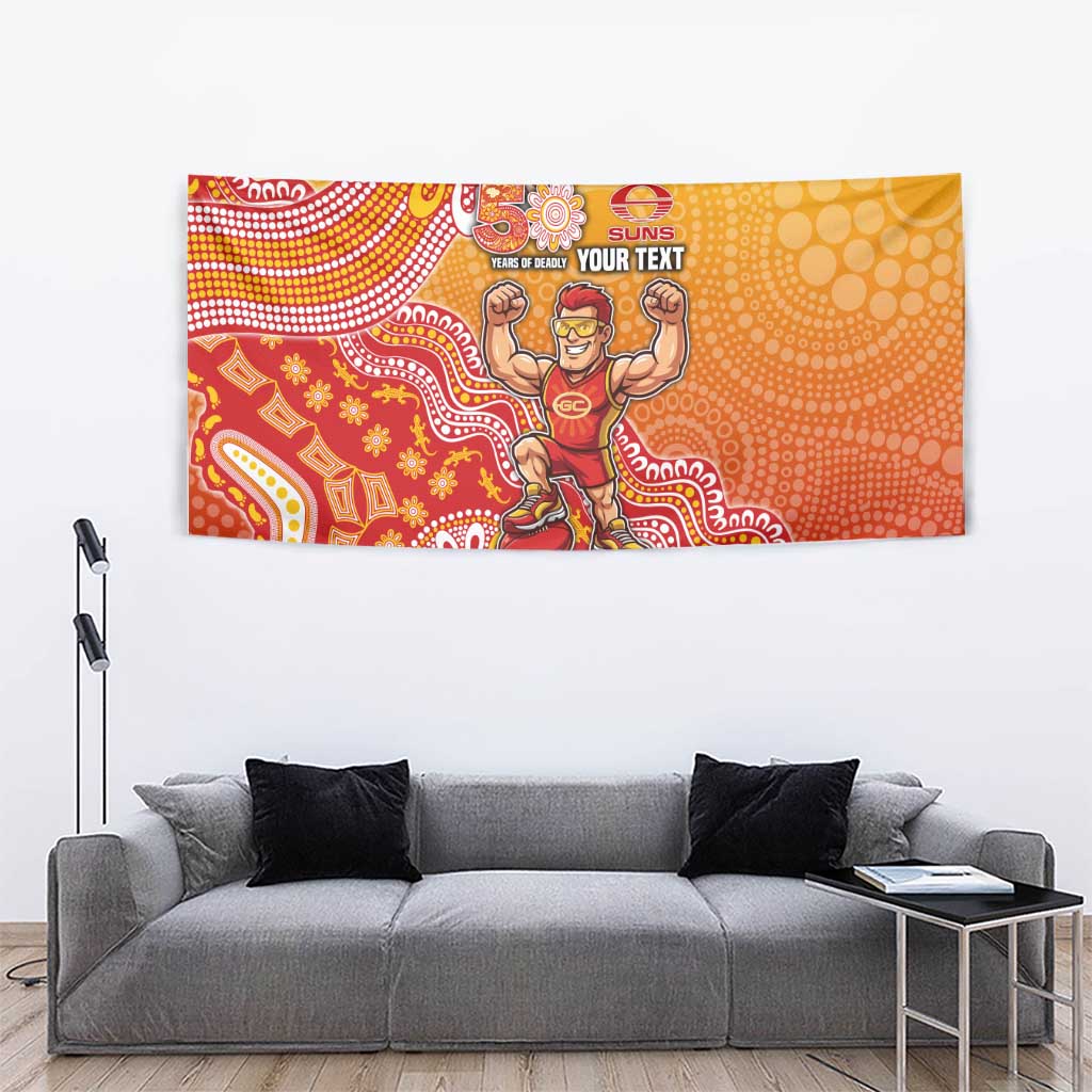 Personalized Suns Football Mascot Tapestry Aboriginal Dot Art Style Vibrant Indigenous Pattern Design