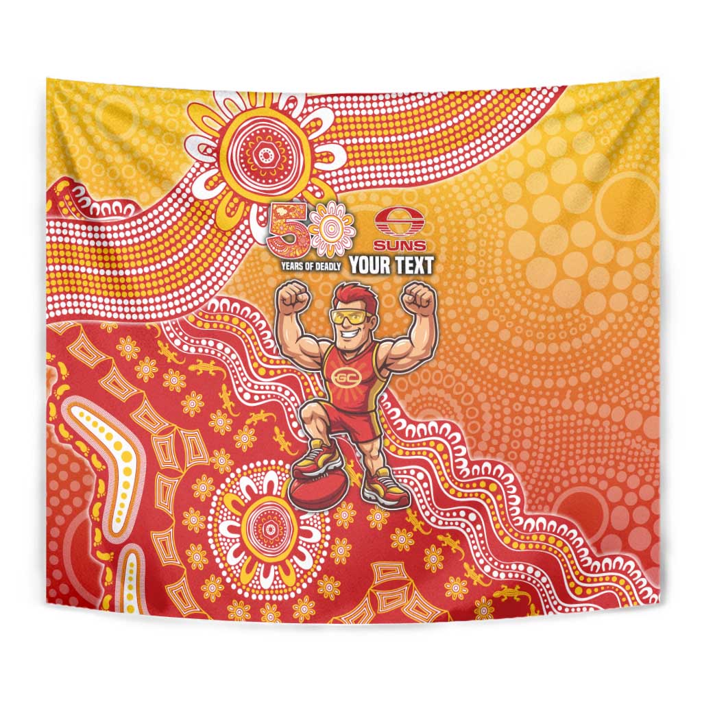 Personalized Suns Football Mascot Tapestry Aboriginal Dot Art Style Vibrant Indigenous Pattern Design