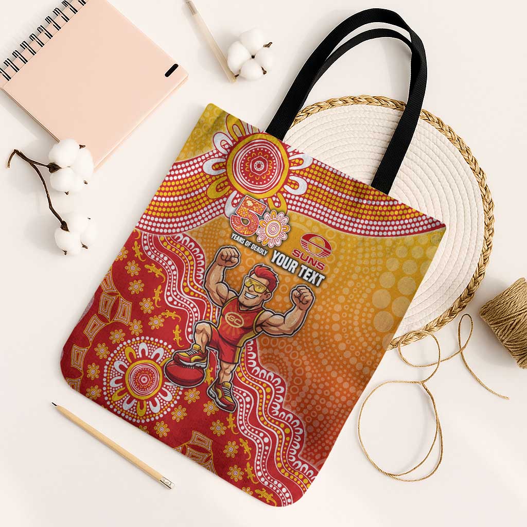 Personalized Suns Football Mascot Tote Bag Aboriginal Dot Art Style Vibrant Indigenous Pattern Design