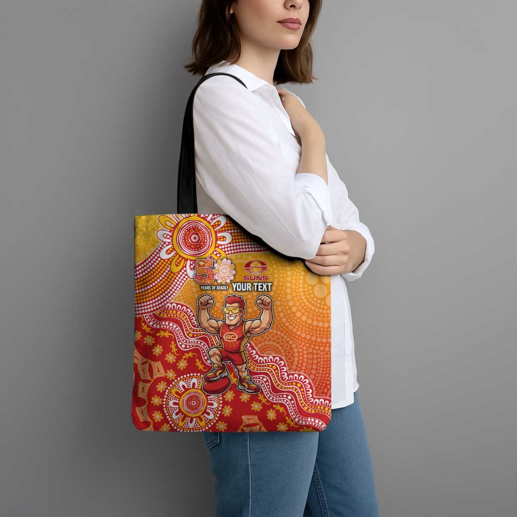 Personalized Suns Football Mascot Tote Bag Aboriginal Dot Art Style Vibrant Indigenous Pattern Design