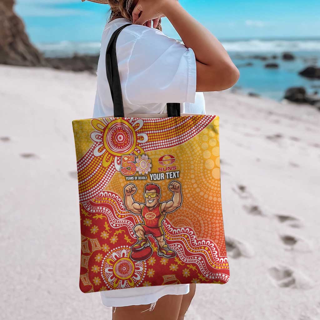 Personalized Suns Football Mascot Tote Bag Aboriginal Dot Art Style Vibrant Indigenous Pattern Design